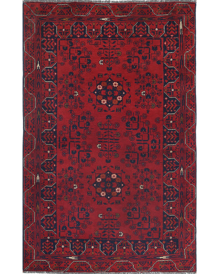 Afghan 3' 2" X 4' 9" Hand Knotted Wool Rug 3' 2" X 4' 9" (97 X 145) / Red / Wool