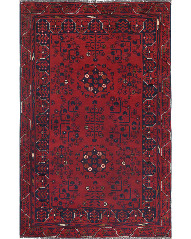 Afghan 3' 2" X 4' 9" Hand Knotted Wool Rug 3' 2" X 4' 9" (97 X 145) / Red / Wool