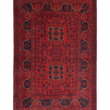 Afghan 3' 4" X 4' 10" Hand Knotted Wool Rug 3' 4" X 4' 10" (101 X 147) / Red / Wool