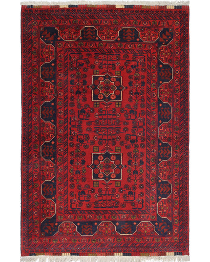 Afghan 3' 4" X 4' 10" Hand Knotted Wool Rug 3' 4" X 4' 10" (101 X 147) / Red / Wool