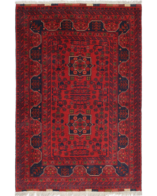 Afghan 3' 4" X 4' 10" Hand Knotted Wool Rug 3' 4" X 4' 10" (101 X 147) / Red / Wool