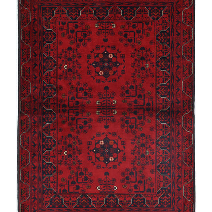 Afghan 3' 2" X 4' 9" Hand Knotted Wool Rug 3' 2" X 4' 9" (97 X 145) / Red / Wool