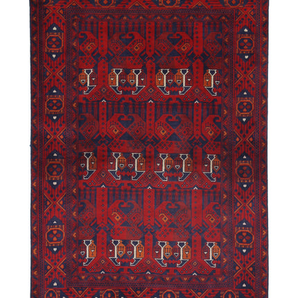 Afghan 3' 2" X 4' 8" Hand Knotted Wool Rug 3' 2" X 4' 8" (97 X 142) / Red / Wool