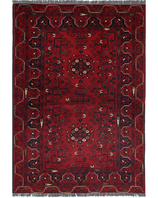 Afghan 3' 1" X 4' 7" Hand Knotted Wool Rug 3' 1" X 4' 7" (94 X 140) / Red / Wool