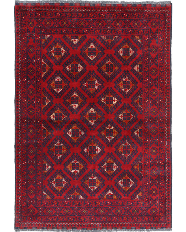 Afghan 3' 3" X 4' 8" Hand Knotted Wool Rug 3' 3" X 4' 8" (99 X 142) / Red / Wool