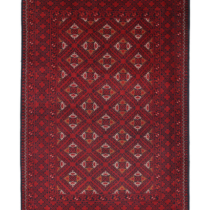 Afghan 3' 2" X 4' 9" Hand Knotted Wool Rug 3' 2" X 4' 9" (97 X 145) / Red / Wool