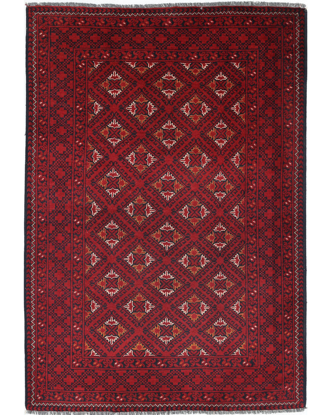 Afghan 3' 2" X 4' 9" Hand Knotted Wool Rug 3' 2" X 4' 9" (97 X 145) / Red / Wool