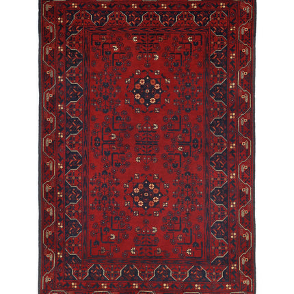 Afghan 3' 2" X 4' 10" Hand Knotted Wool Rug 3' 2" X 4' 10" (97 X 147) / Red / Wool