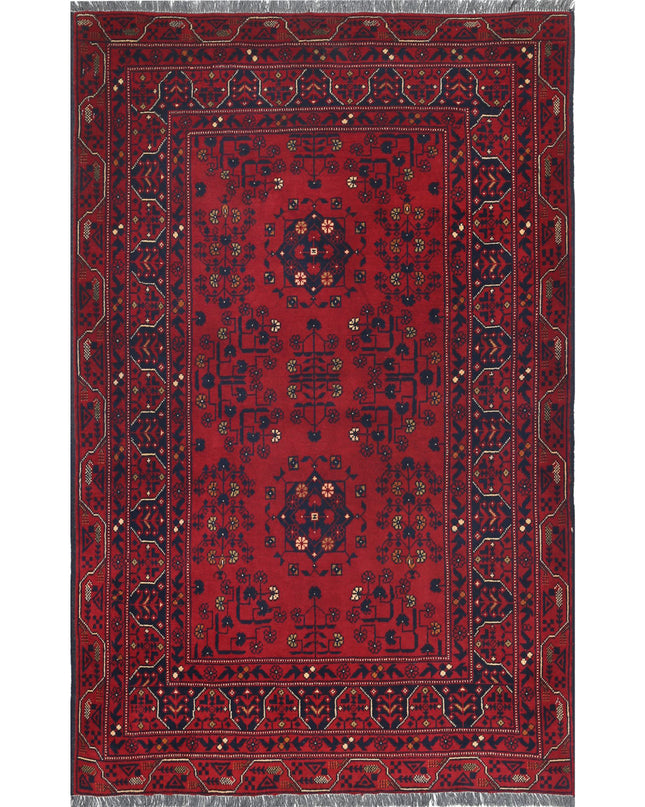 Afghan 3' 2" X 4' 9" Hand Knotted Wool Rug 3' 2" X 4' 9" (97 X 145) / Red / Wool