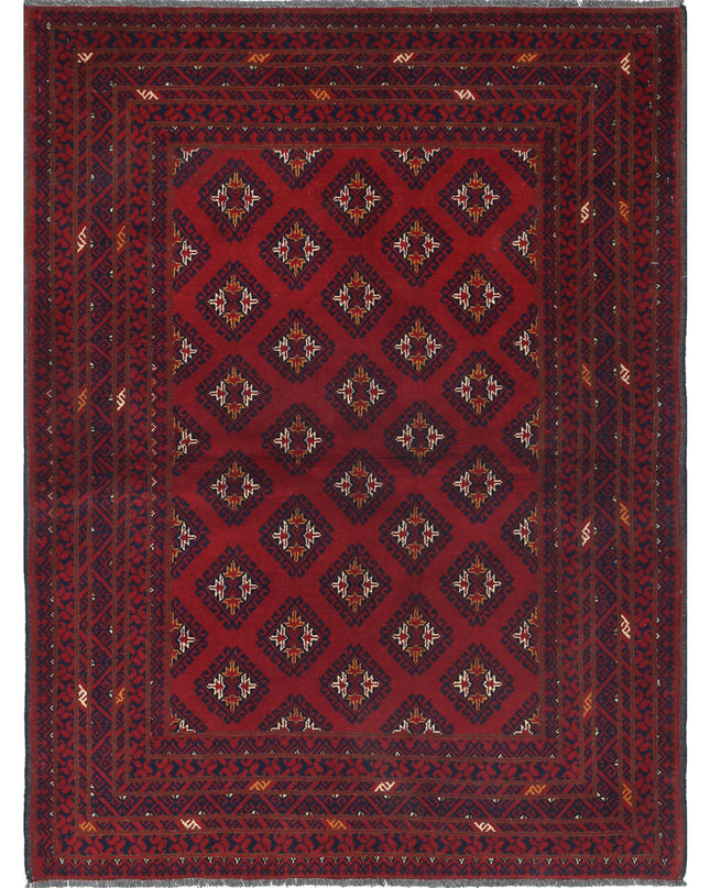 Afghan 3' 4" X 4' 6" Hand Knotted Wool Rug 3' 4" X 4' 6" (101 X 137) / Red / Wool