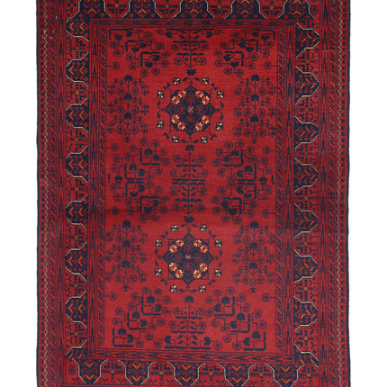 Afghan 3' 3" X 4' 11" Hand Knotted Wool Rug 3' 3" X 4' 11" (99 X 150) / Red / Wool