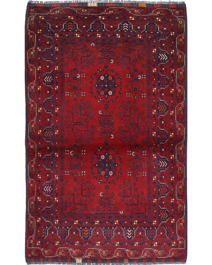 Afghan 3' 2" X 5' 0" Hand Knotted Wool Rug 3' 2" X 5' 0" (97 X 152) / Red / Wool