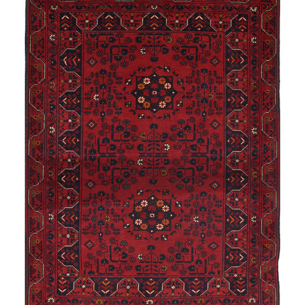 Afghan 3' 4" X 4' 8" Hand Knotted Wool Rug 3' 4" X 4' 8" (101 X 142) / Red / Wool