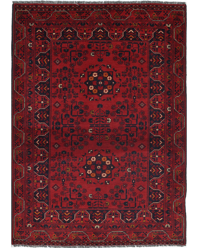 Afghan 3' 4" X 4' 8" Hand Knotted Wool Rug 3' 4" X 4' 8" (101 X 142) / Red / Wool