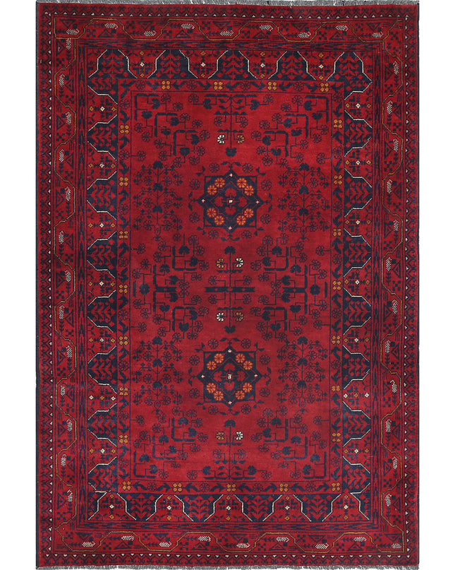 Afghan 3' 3" X 4' 10" Hand Knotted Wool Rug 3' 3" X 4' 10" (99 X 147) / Red / Wool
