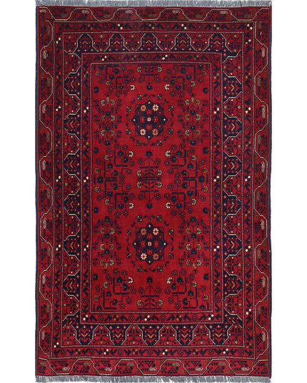 Afghan 3' 1" X 5' 0" Hand Knotted Wool Rug 3' 1" X 5' 0" (94 X 152) / Red / Wool