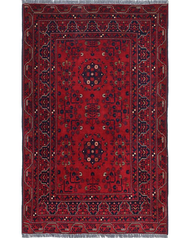 Afghan 3' 1" X 5' 0" Hand Knotted Wool Rug 3' 1" X 5' 0" (94 X 152) / Red / Wool