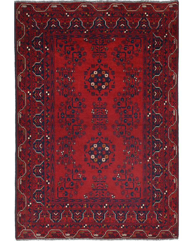Afghan 3' 3" X 4' 1" Hand Knotted Wool Rug 3' 3" X 4' 1" (99 X 124) / Red / Wool
