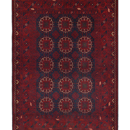 Afghan 3' 4" X 4' 9" Hand Knotted Wool Rug 3' 4" X 4' 9" (101 X 145) / Red / Wool