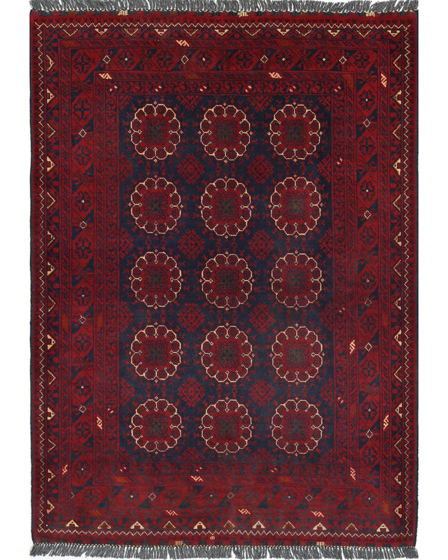 Afghan 3' 4" X 4' 9" Hand Knotted Wool Rug 3' 4" X 4' 9" (101 X 145) / Red / Wool