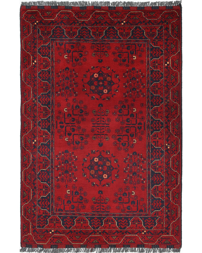 Afghan 3' 3" X 4' 9" Hand Knotted Wool Rug 3' 3" X 4' 9" (99 X 145) / Red / Wool