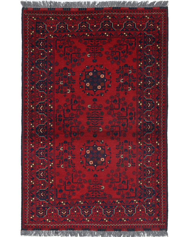 Afghan 3' 1" X 4' 10" Hand Knotted Wool Rug 3' 1" X 4' 10" (94 X 147) / Red / Wool