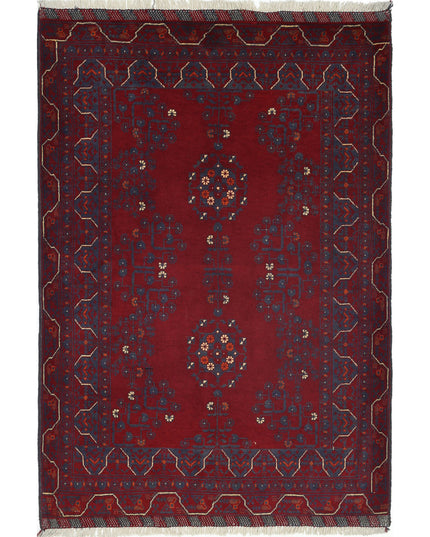 Afghan 3' 4" X 4' 10" Hand Knotted Wool Rug 3' 4" X 4' 10" (101 X 147) / Red / Wool