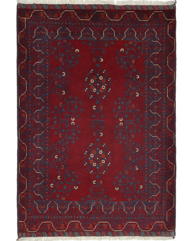 Afghan 3' 4" X 4' 10" Hand Knotted Wool Rug 3' 4" X 4' 10" (101 X 147) / Red / Wool