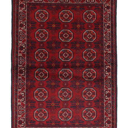 Afghan 3' 2" X 4' 9" Hand Knotted Wool Rug 3' 2" X 4' 9" (97 X 145) / Red / Wool