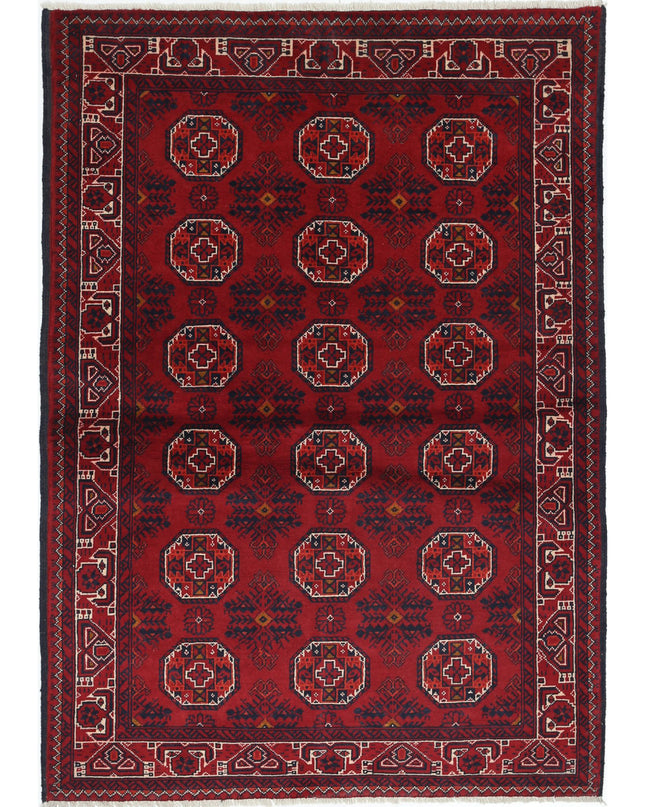 Afghan 3' 2" X 4' 9" Hand Knotted Wool Rug 3' 2" X 4' 9" (97 X 145) / Red / Wool
