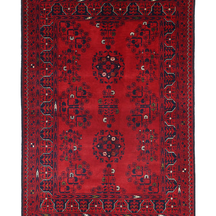 Afghan 3' 3" X 4' 9" Hand Knotted Wool Rug 3' 3" X 4' 9" (99 X 145) / Red / Wool