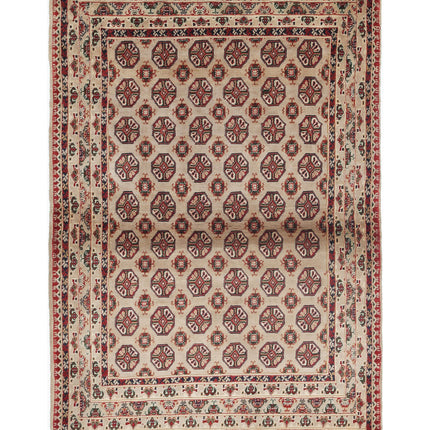Afghan 3' 4" X 4' 11" Hand Knotted Wool Rug 3' 4" X 4' 11" (101 X 150) / Red / Wool