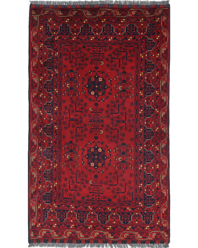 Afghan 3' 2" X 5' 3" Hand Knotted Wool Rug 3' 2" X 5' 3" (97 X 160) / Red / Wool