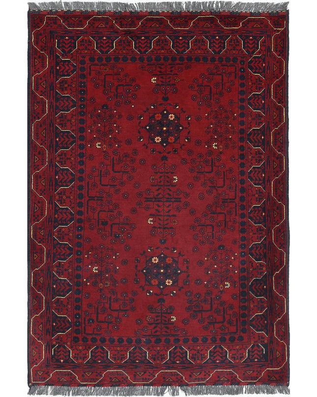 Afghan 3' 3" X 4' 10" Hand Knotted Wool Rug 3' 3" X 4' 10" (99 X 147) / Red / Wool
