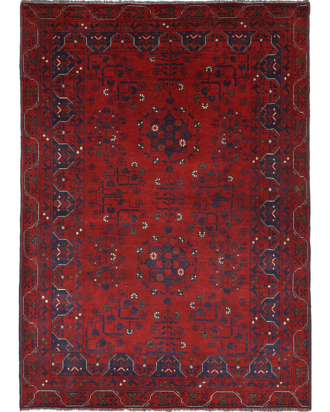 Afghan 3' 4" X 4' 9" Hand Knotted Wool Rug 3' 4" X 4' 9" (101 X 145) / Red / Wool