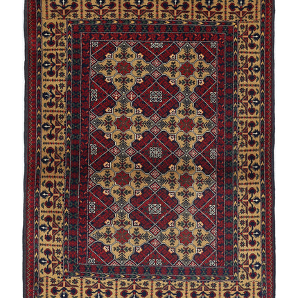 Afghan 3' 3" X 4' 6" Hand Knotted Wool Rug 3' 3" X 4' 6" (99 X 137) / Red / Wool