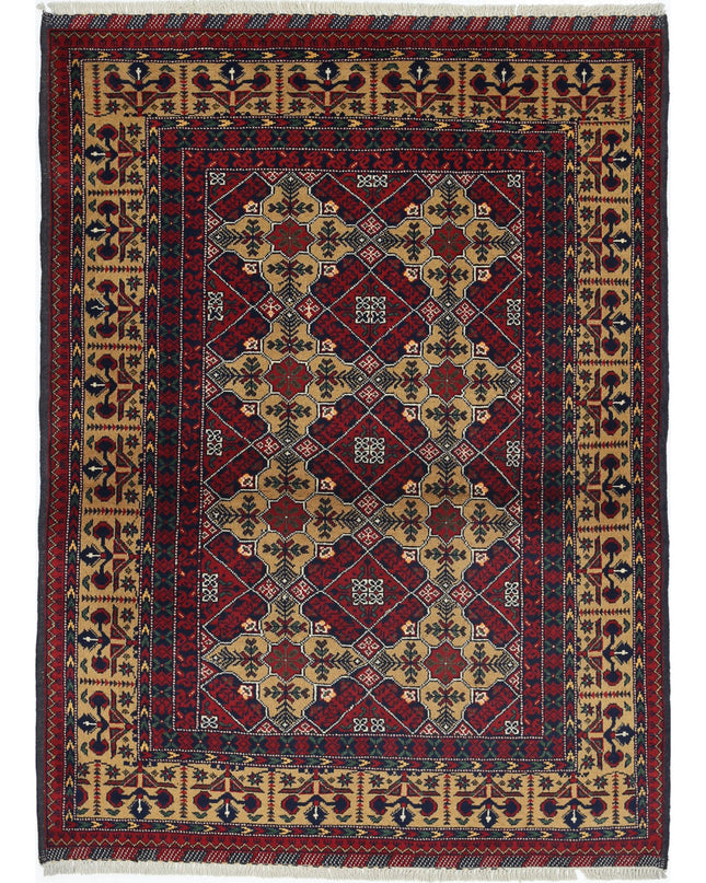 Afghan 3' 3" X 4' 6" Hand Knotted Wool Rug 3' 3" X 4' 6" (99 X 137) / Red / Wool