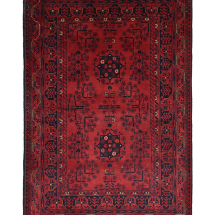 Afghan 3' 2" X 4' 9" Hand Knotted Wool Rug 3' 2" X 4' 9" (97 X 145) / Red / Wool