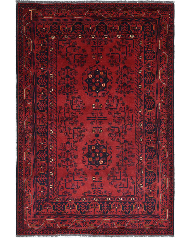 Afghan 3' 2" X 4' 9" Hand Knotted Wool Rug 3' 2" X 4' 9" (97 X 145) / Red / Wool