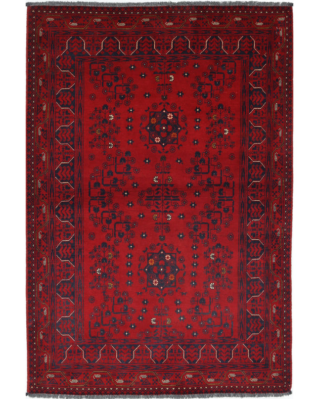 Afghan 3' 4" X 4' 9" Hand Knotted Wool Rug 3' 4" X 4' 9" (101 X 145) / Red / Wool