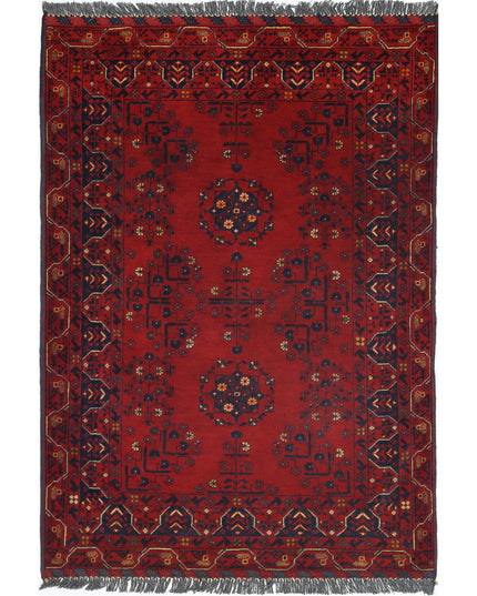Afghan 3' 4" X 4' 9" Hand Knotted Wool Rug 3' 4" X 4' 9" (101 X 145) / Red / Wool