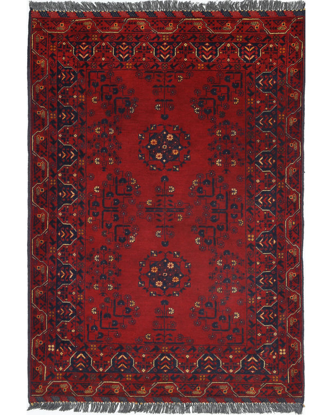 Afghan 3' 4" X 4' 9" Hand Knotted Wool Rug 3' 4" X 4' 9" (101 X 145) / Red / Wool