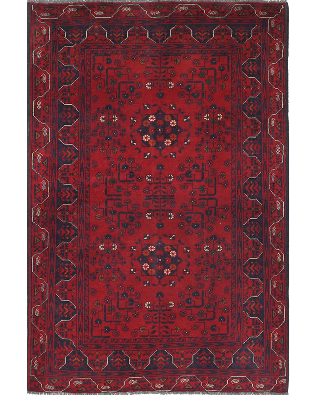 Afghan 3' 3" X 5' 0" Hand Knotted Wool Rug 3' 3" X 5' 0" (99 X 152) / Red / Wool