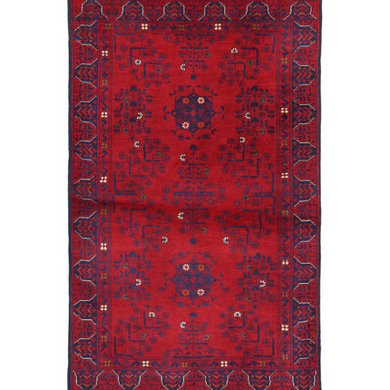 Afghan 2' 8" X 4' 10" Hand Knotted Wool Rug 2' 8" X 4' 10" (81 X 147) / Red / Wool