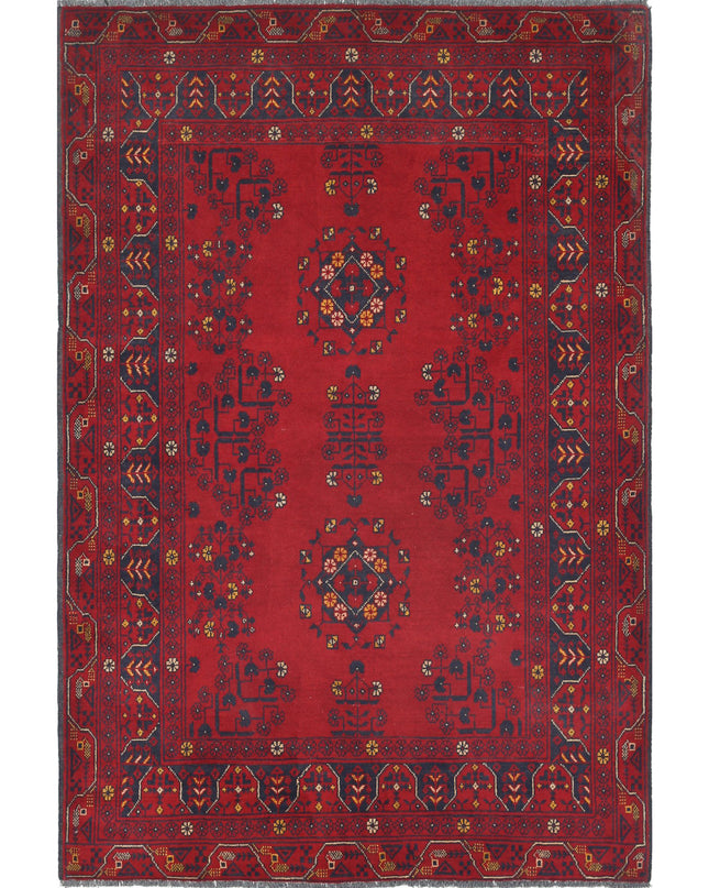 Afghan 3' 4" X 5' 0" Hand Knotted Wool Rug 3' 4" X 5' 0" (101 X 152) / Red / Wool