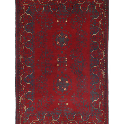 Afghan 3' 3" X 4' 10" Hand Knotted Wool Rug 3' 3" X 4' 10" (99 X 147) / Red / Wool
