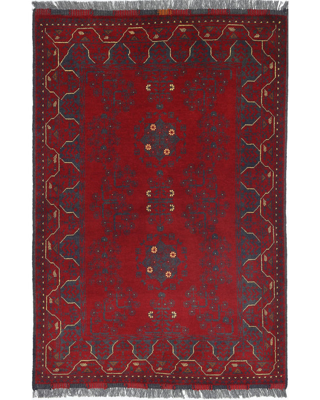 Afghan 3' 3" X 4' 10" Hand Knotted Wool Rug 3' 3" X 4' 10" (99 X 147) / Red / Wool