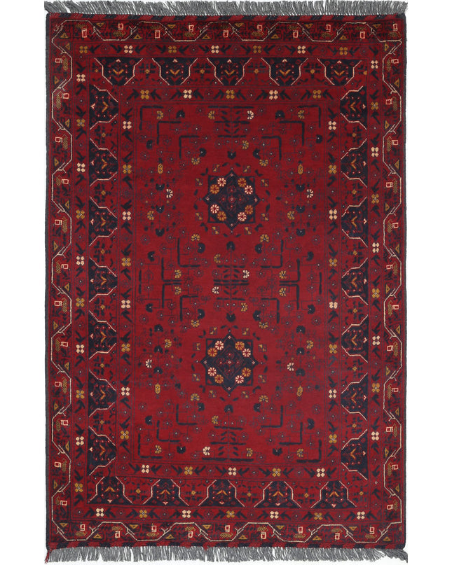 Afghan 3' 2" X 4' 10" Hand Knotted Wool Rug 3' 2" X 4' 10" (97 X 147) / Red / Wool