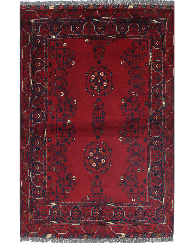 Afghan 3' 3" X 4' 9" Hand Knotted Wool Rug 3' 3" X 4' 9" (99 X 145) / Red / Wool