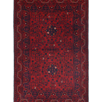Afghan 3' 2" X 4' 9" Hand Knotted Wool Rug 3' 2" X 4' 9" (97 X 145) / Red / Wool